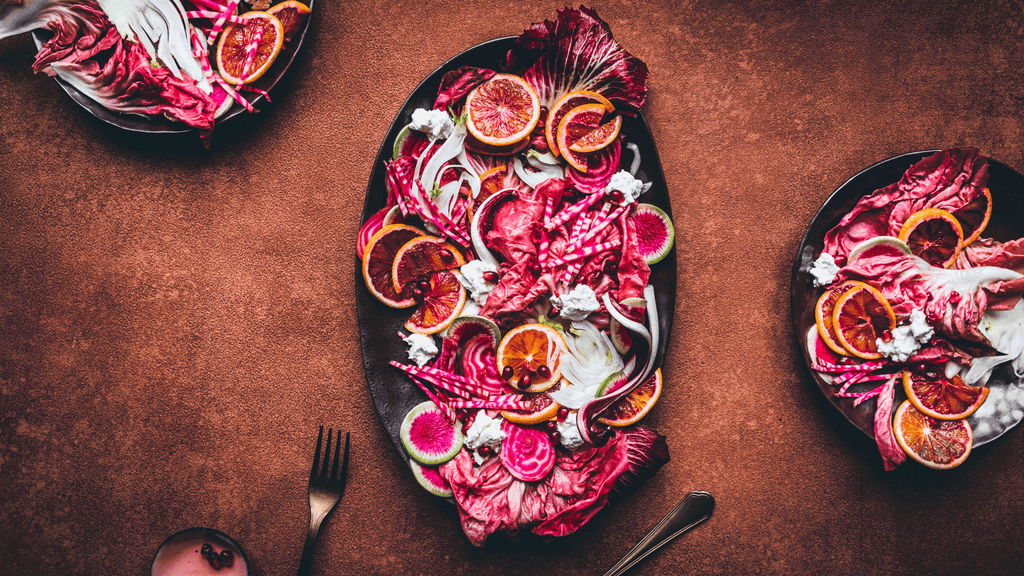 Radicchio, Blood Orange and Fennel Salad with Pickled Beets and Cashew Ricotta